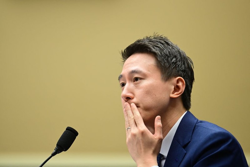 Dean Nasca, whose son Chase allegedly committed suicide after receiving unsolicited suicidal videos in TikTok, listens as TikTok CEO Shou Zi Chew testifies before the House Energy and Commerce Committee hearing on 