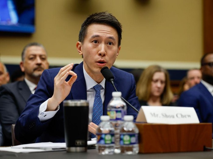 WASHINGTON, DC - MARCH 23: TikTok CEO Shou Zi Chew takes questions from Rep. Kat Cammack (R-FL) before the House Energy and Commerce Committee in the Rayburn House Office Building on Capitol Hill on March 23, 2023 in Washington, DC. The hearing was a rare opportunity for lawmakers to question the leader of the short-form social media video app about the companys relationship with its Chinese owner, ByteDance, and how they handle users sensitive personal data. Some local, state, and federal government agencies have been banning the use of TikTok by employees, citing concerns about national security. (Photo by Chip Somodevilla/Getty Images)
