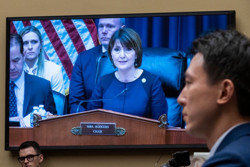 UNITED STATES - MARCH 23: Chair Cathy McMorris Rodgers, R-Wash., makes an opening statement before TikTok CEO Shou Zi Chew testified at the House Energy and Commerce Committee hearing titled TikTok: How Congress Can Safeguard American Data Privacy And Protect Children From Online Harms, in Rayburn Building on Thursday, March 23, 2023. (Tom Williams/CQ-Roll Call, Inc via Getty Images)