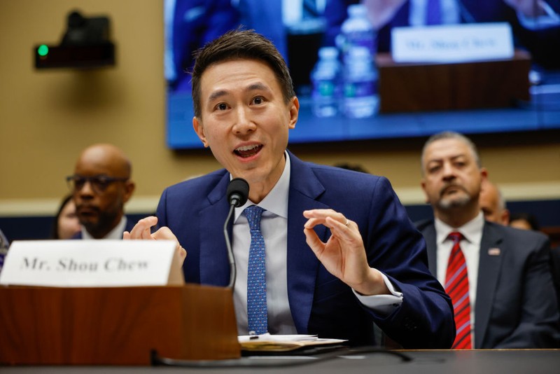 WASHINGTON, DC - MARCH 23: TikTok CEO Shou Zi Chew testifies before the House Energy and Commerce Committee in the Rayburn House Office Building on Capitol Hill on March 23, 2023 in Washington, DC. The hearing was a rare opportunity for lawmakers to question the leader of the short-form social media video app about the company's relationship with its Chinese owner, ByteDance, and how they handle users' sensitive personal data. Some local, state and federal government agencies have been banning use of TikTok by employees, citing concerns about national security. (Photo by Chip Somodevilla/Getty Images)
