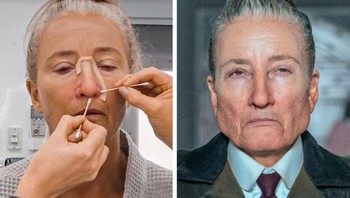 Wajah Emma Thompson yang berubah total di film Matilda the Musical. (Foto: Brightside/© Roald Dahls Matilda the Musical / Working Title Films and co-producers)