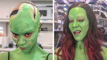 Makeup Zoe Saldaña di film Guardians of the Galaxy membuatnya benar-benar berubah. (Foto: Brightside/© Zoe Saldana / Facebook)
