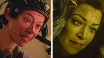 Wajah aktris Tatianama Maslany yang memerankan film She-Hulk: Attorney at Law. (Foto: Brightside/© Marvel Entertainment / Youtube)
