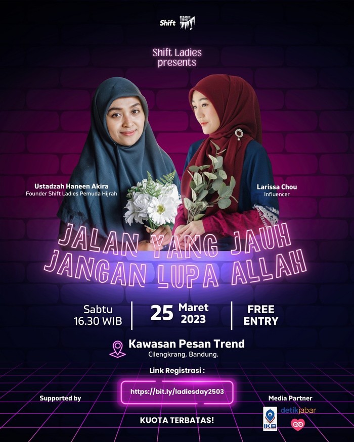 Kajian yang diisi oleh Founder Shift Ladies Pemuda Hijrah Ustadzah Haneen Akira dan Larissa Chou.