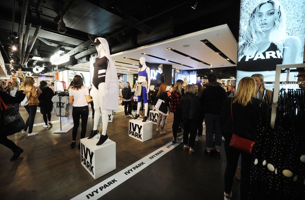 LONDON, ENGLAND - APRIL 14:  General view of TopShop on Oxford Street, London, with Beyonce's Ivy Park collection advertisement as it goes on sale at TopShop on April 14, 2016 in London, England.  (Photo by Stuart C. Wilson/Getty Images)