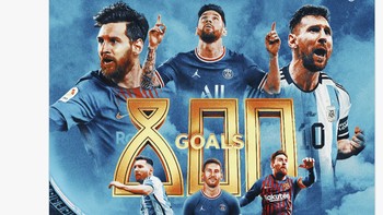 Meme Lionel Messi cetak gol ke-800. Foto: Twitter