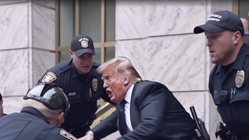 Memotret Trump ditangkap sambil menunggu penangkapan Trump, demikian kicaunya. Foto: Twitter @EliotHiggins