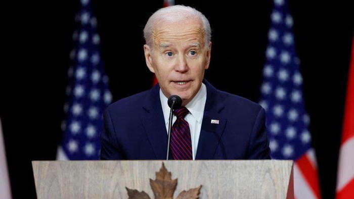 U.S. President Joe Biden speaks during a joint news conference with Canadian Prime Minister Justin Trudeau, in Ottawa, Ontario, Canada, March 24, 2023. REUTERS/Blair Gable