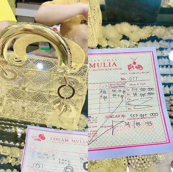Beredar video tentang wanita viral yang membei tas emas harga Rp 553,9 juta di toko emas. Beredar video tentang wanita viral yang membei tas emas harga Rp 553,9 juta di toko emas.