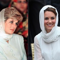 Penampilan kate Middleton berkurudung di Malaysia ini mirip dengan gaya mendiang mertuanya Putri Diana saat mengunjungi Pakistan pada 1996. Foto: Getty Images