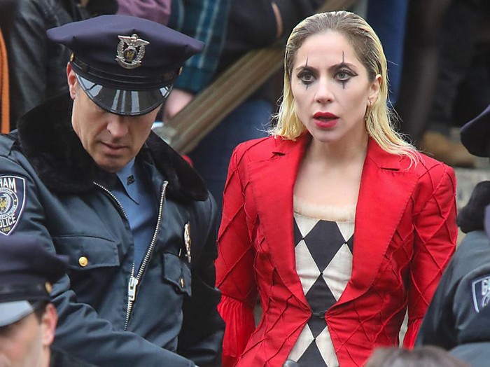 TOPSHOT - Lady Gaga performs during the filming of the movie Joker: Folie à Deux in New York on March 25, 2023. - The Joker sequel starring Lady Gaga and Joaquin Phoenix filmed outside the courthouse where the grand jury investigating former US President Donald Trump meets. (Photo by KENA BETANCUR / AFP) (Photo by KENA BETANCUR/AFP via Getty Images)