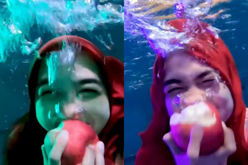 Ria Ricis sahur makan buah dalam air, bikin netizen geram.