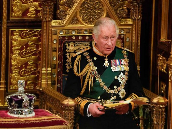 Britains Prince Charles, Prince of Wales proceeds behind the Imperial State Crown through the Royal Gallery during the State Opening of Parliament at the Houses of Parliament, in London, on May 10, 2022. - The 96-year-old monarch, who usually presides over the pomp-filled event and reads out her governments legislative programme from a gilded throne in the House of Lords, will skip the annual showpiece on her doctors advice. (Photo by HANNAH MCKAY / POOL / AFP) (Photo by HANNAH MCKAY/POOL/AFP via Getty Images)