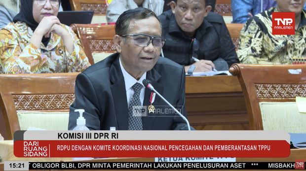 KOMISI III DPR RI RDPU Dengan Komite Koordinasi Nasional Pencegahan & Pemberantasan TPPU. (Tangkapan Layar Youtube TVR Parlemen)