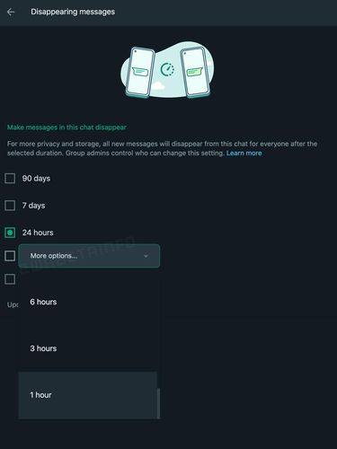 Tambahan durasi untuk disappearing messages WhatsApp