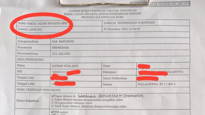 Warga di Bantaeng mengaku namanya dicatut bacalon anggota DPD Tamsil Linrung.
