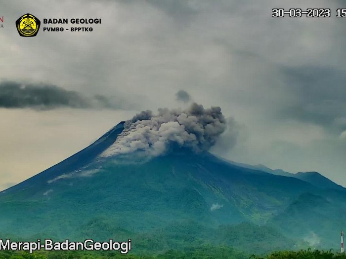 Gunung Merapi memuntahkan awan panas, Kamis (30/3/2023) sore.