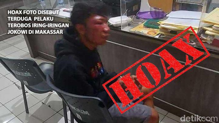 Hoax foto disebut terduga pelaku terobos iring-iringan Jokowi di Makassar.