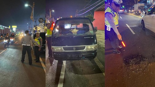 TKP mobil pikap tabrak pejalan kaki di Jalan Gatot Subroto (Gatsu) Timur, Kecamatan Denpasar Timur, Kota Denpasar. (DDok. Polresta Denpasar)