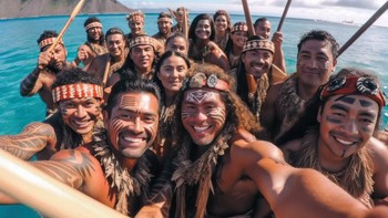 Adalah pengguna Reddit @_m0us316_ yang membagikan rangkaian panjang foto-foto selfie kuno dibantu AI seperti bangsa Polinesia ini. (Foto: Reddit/_M0US316_)