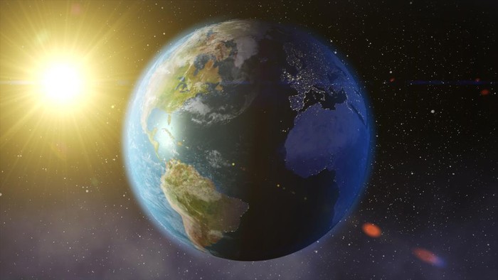 Bumi disinari matahari dalam posisi ekuinoks atau equinox.