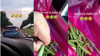 Terjebak Macet, Wanita Ini Nyambi Potong Kacang Panjang di Mobil untuk Masak