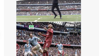 Pep Guardiola dan para pemain City pun kegirangan berhasil menang telak dari Liverpool. Foto: Twitter