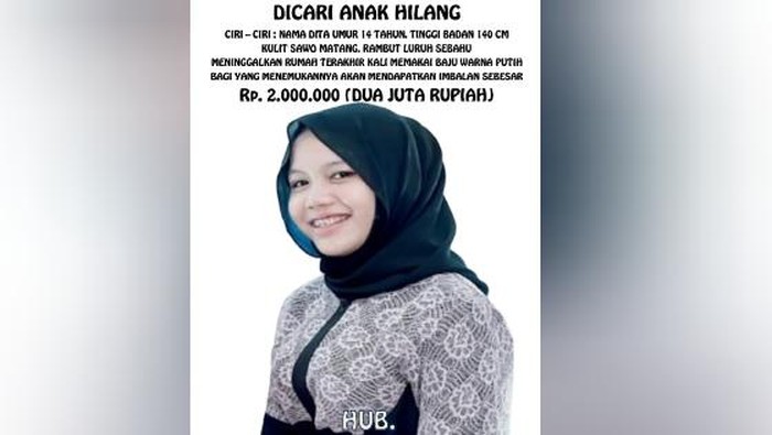 Pengumuman sayembara mencari orang hilang berhadiah Rp 2 juta (Foto: Istimewa)