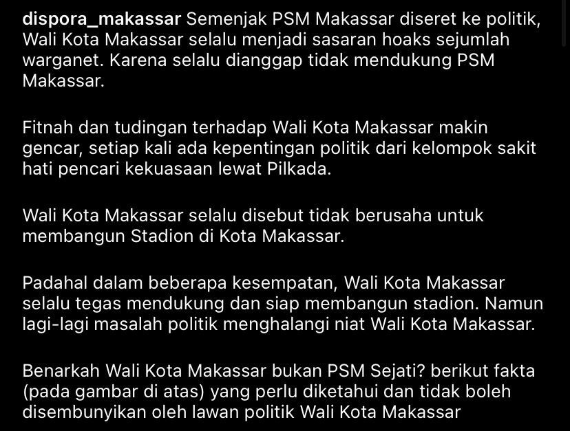 Tangkapan layar postingan Dispora Makassar.