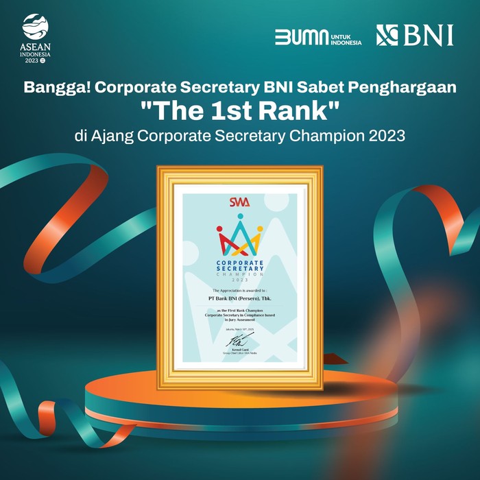 BNI Raih First Corporate Secretary