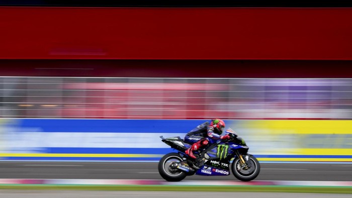 Fabio Quartararo, from France, drives his Yamaha during the MotoGP free practice in Termas de Rio Hondo, Argentina, Saturday, April 1, 2023. (AP Photo/Natacha Pisarenko)
