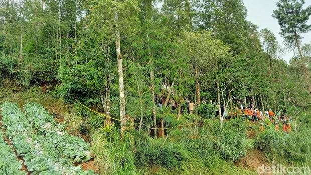 Lahan di perbukitan milik tersangka dukun pengganda uang yang digunakan untuk mengubur korban-korbannya di Banjarnegara, Senin (3/4/2023).