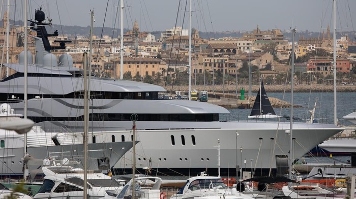 The impounded Tango superyacht, docked in the Port Palma de Mallorca in Palma, Mallorca, Spain, on Friday, March 31, 2023. Spain in April impounded the $95 million Tango superyacht tied to Russian billionaire Viktor Vekselberg on behalf of the US while it was in Majorca. Photographer: Andrey Rudakov/Bloomberg via Getty Images