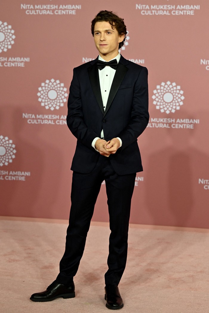 In this picture taken on April 1, 2023, Hollywood actor Tom Holland poses for pictures during the inauguration of the Nita Mukesh Ambani Cultural Centre (NMACC) at the Jio World Centre (JWC) in Mumbai. (Photo by SUJIT JAISWAL / AFP) (Photo by SUJIT JAISWAL/AFP via Getty Images)