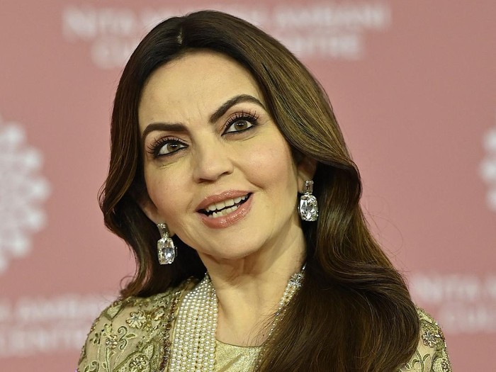 In this picture taken on April 1, 2023, Founder and chairperson of Reliance Foundation Nita Mukesh Ambani poses for pictures during the inauguration of the Nita Mukesh Ambani Cultural Centre (NMACC) at the Jio World Centre (JWC) in Mumbai. (Photo by SUJIT JAISWAL / AFP) (Photo by SUJIT JAISWAL/AFP via Getty Images)