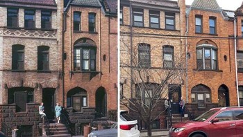 Aku dan ibuku duduk di beranda rumah Bronx yang telah menjadi tempat tinggal anggota keluarga kami selama 100 tahun, kami membuat ulang foto bibi buyut dan buyut buyutku yang diambil di tahun 40-an Foto: Boredpanda