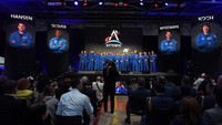 Astronauts Reid Wiseman, Victor Glover, Jeremy Hansen and Christina Koch, crew members of the Artemis II space mission to the moon and back, attend an NASA event in Houston, Texas, U.S., April 3, 2023. REUTERS/Go Nakamura