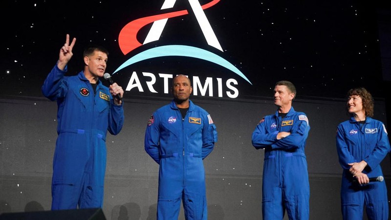 Astronauts Reid Wiseman, Victor Glover, Jeremy Hansen and Christina Koch, crew members of the Artemis II space mission to the moon and back, attend an NASA event in Houston, Texas, U.S., April 3, 2023. REUTERS/Go Nakamura