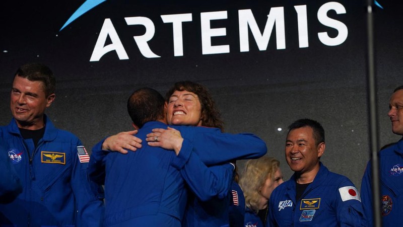 Astronauts Reid Wiseman, Victor Glover, Jeremy Hansen and Christina Koch, crew members of the Artemis II space mission to the moon and back, attend an NASA event in Houston, Texas, U.S., April 3, 2023. REUTERS/Go Nakamura