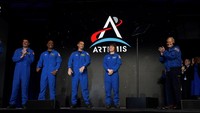 Astronauts Reid Wiseman, Victor Glover, Jeremy Hansen and Christina Koch, crew members of the Artemis II space mission to the moon and back, attend an NASA event in Houston, Texas, U.S., April 3, 2023. REUTERS/Go Nakamura