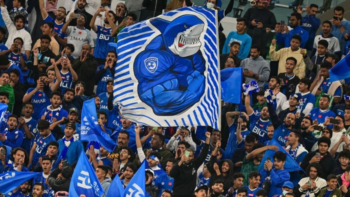Odion Jude Ighalo of Saudi Arabias Al Hilal Saudi FC celebrates after scoring during the AFC Champions League 2022 semi-finals match between Al Hilal Saudi FC and Al Duhal SC at Al Thumama Stadium in Doha, Qatar on 26 February 2023.Al Hilal Saudi FC won 7-0
 (Photo by Noushad Thekkayil/NurPhoto via Getty Images)