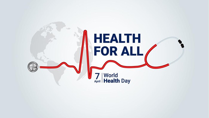 Health for all - World Health Day 2023 Concept. Heart and stethoscope vector design. Vector illustration for World Health Day.