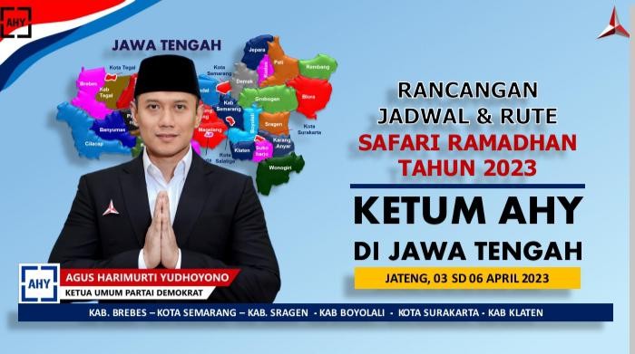 Informasi Safari Ramadan Ketum Demokrat Agus Harimurti Yudhoyono (AHY) di Klaten. Foto diunggah Rabu (5/4/2023).
