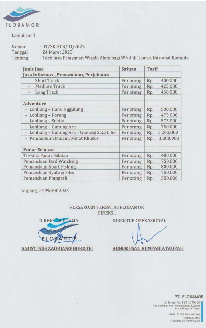 Tarif tiket masuk Pulau Komodo untuk WNA