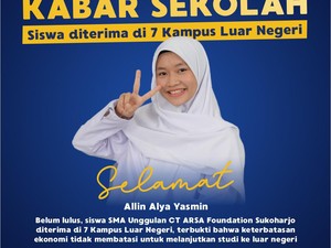Allin, Siswa SMA Unggulan CT Arsa Foundation Diterima di 7 Kampus LN