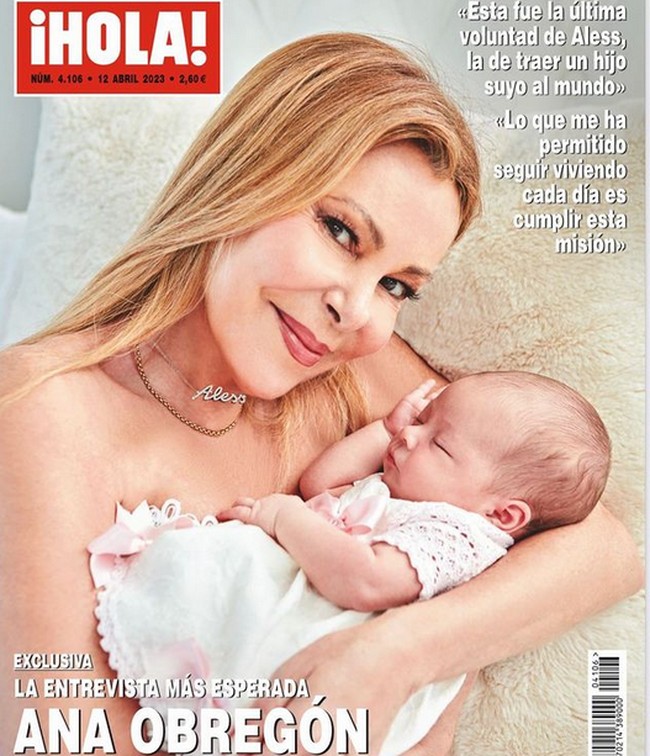 Artis Spanyol Ana Obregon mengumumkan kelahirannya lewat majalah Hola dan menjadi model untuk cover majalah tersebut. Dia mengunggah hasil pemotretan tersebut sambil menggendong bayinya. Foto: dok. Hola Magazine