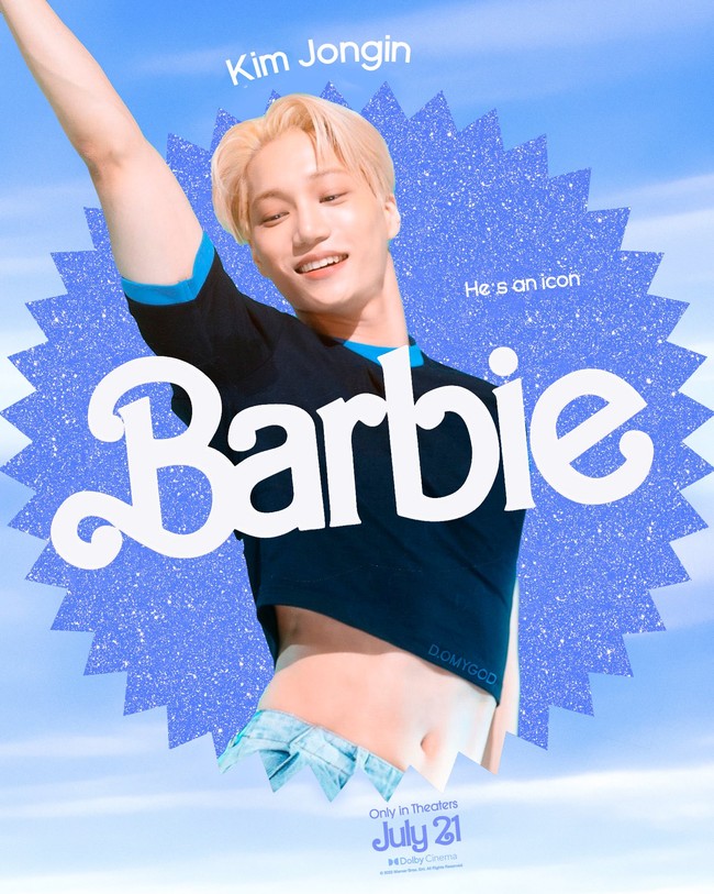 Sebagai pemeran Ken, Kai EXO yang disebut paling mirip. Fotonya saat menampilan lagu Rover mendukung editan poster film BARBIE. Foto: dok. Twitter @starfess
