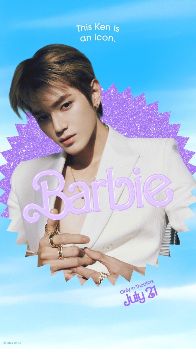 Wajah Taeyong NCT unggul di tengah deretan foto idol KPop yang diedit bak poster film BARBIE. Foto: dok. Twitter @starfess