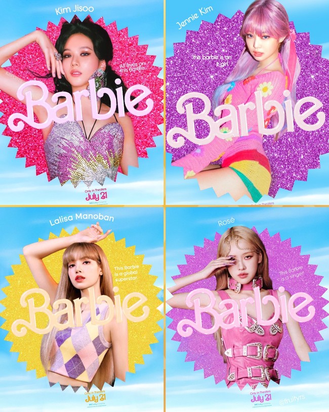 Masing-masing personel BLACKPINK Jisoo, Jennie, Lisa, dan Rose pun terlihat menonjol bak Barbie sungguhan. Foto: dok. Twitter @starfess