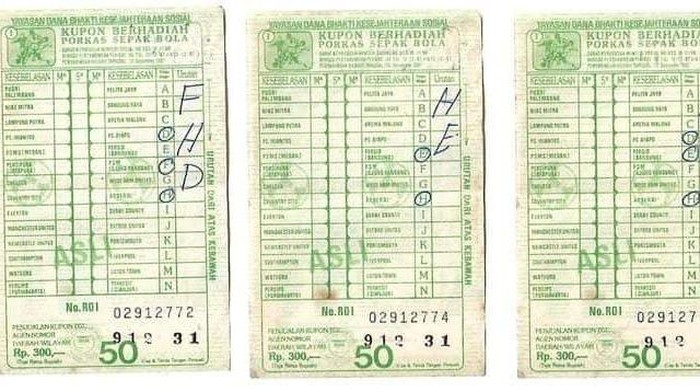 Kupon undian Porkas (Pekan Olah Raga dan Ketangkasan)